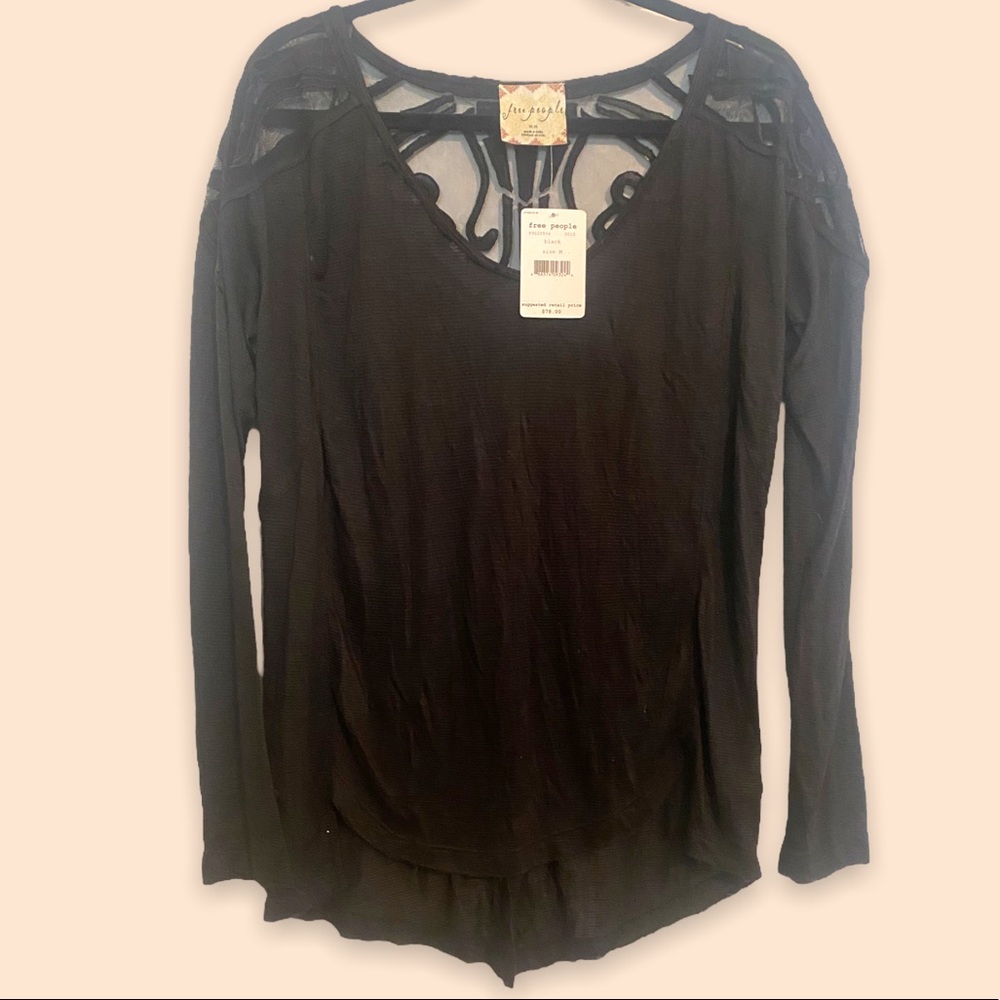 NWT Free People Black Long Sleeve Lace Top: Size Medium